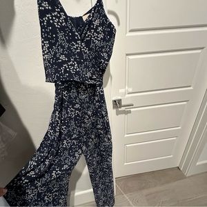 Michael Kors Blue Floral Jumpsuit Size Large NWOT